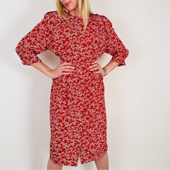 Vintage Dresses & Skirts - Vintage Ms Chaus Floral Print Shirt Dress Midi Button Front